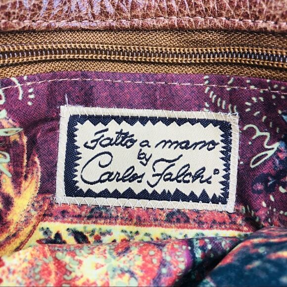 Fatto a mano by Carlos Falchi Vintage Leather Satchel Bag Purse w Accent Scarf - Picture 9 of 9